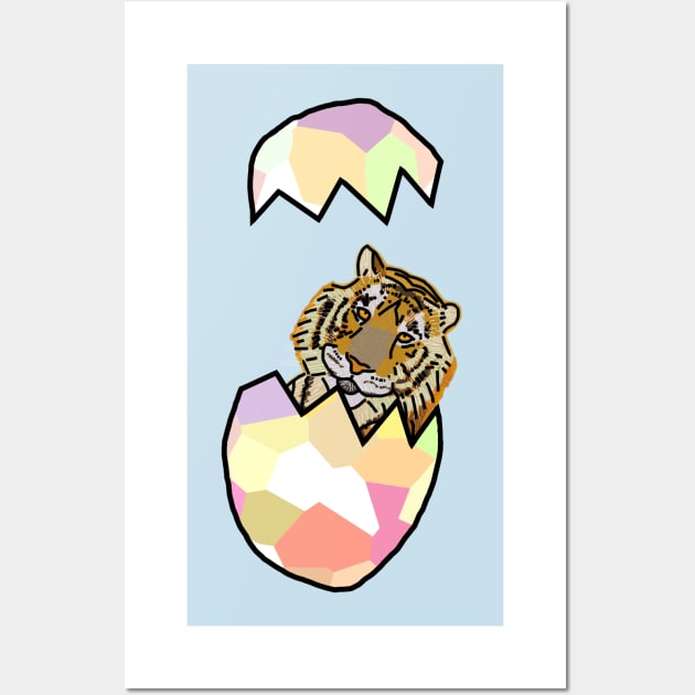 Tiger Popping Out of Funny Easter Egg Wall Art by ellenhenryart